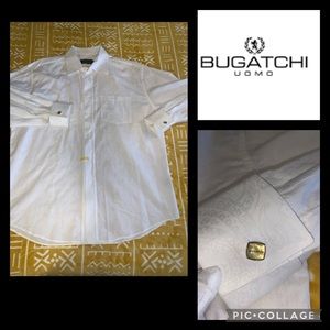 Bugatchi Uomo. point collar dress shirt + Logo Cuff Links! Sz XL. Perfect!